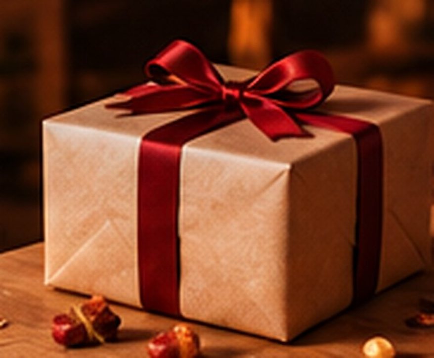 Appareil à raclette emballé en cadeau avec un ruban