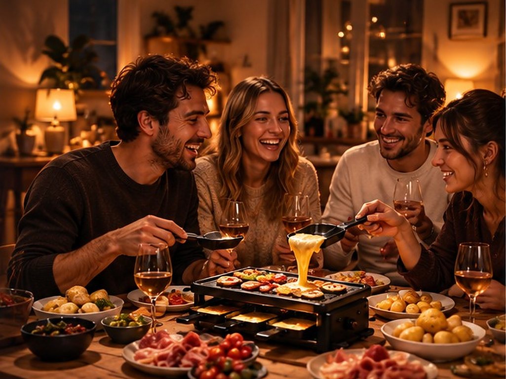 Table de raclette garnie pour une soirée entre amis